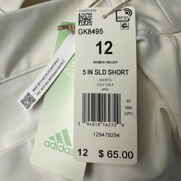 adidas Women's Primegreen 5" Core Solid Chino‎ Stretch Golf Short, White - Picture 11 of 14